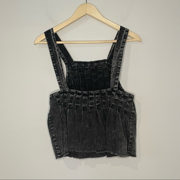 Free People black denim pleated baby doll festival tank - Picture 2 of 5